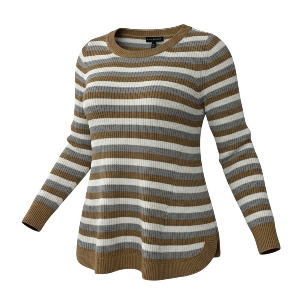 Lane Bryant Striped Sweater 14/16 Brown Gray White Women Ribbed Pullover